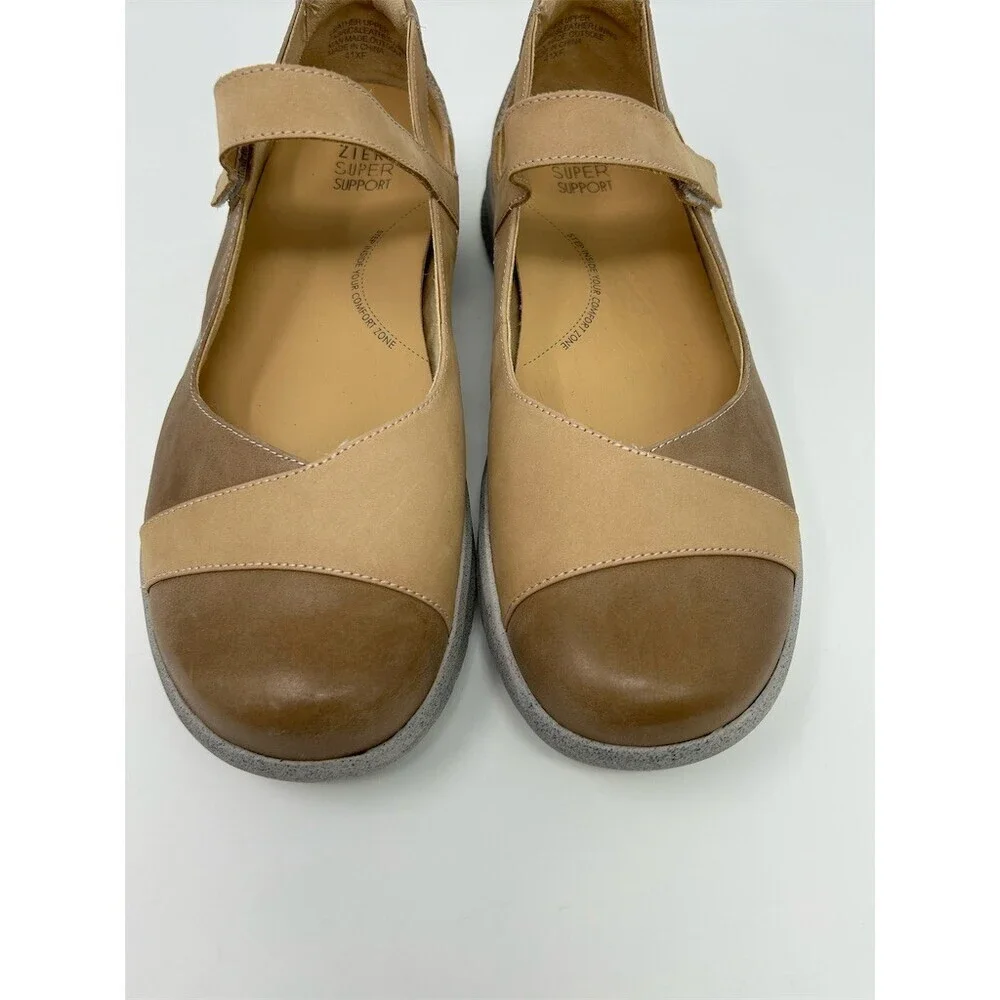 Ziera Super Support Mary Jane Comfort Flats Womens Brown Hook & Loop Strap 41 XF
